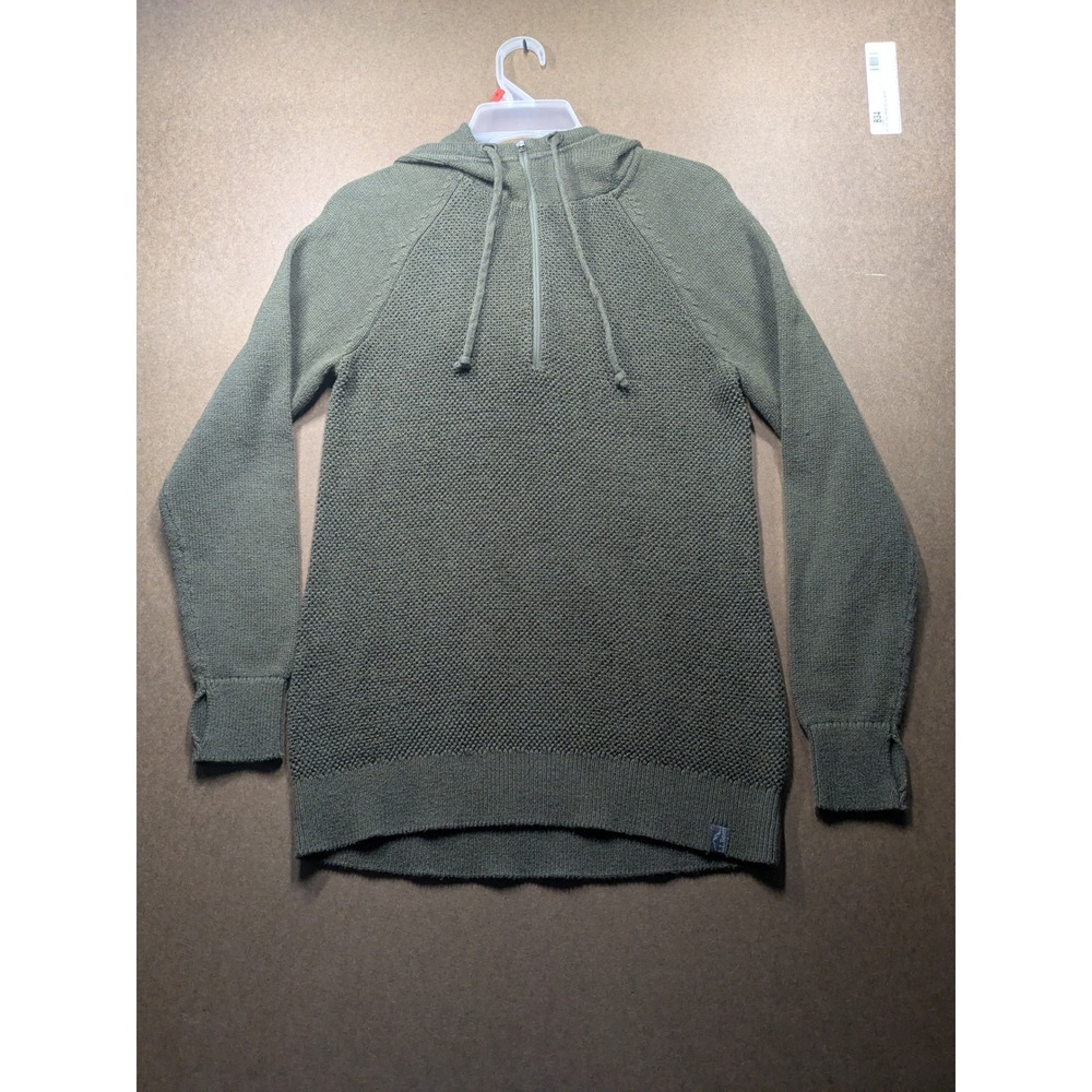 LL Bean Womens Olive Green Quarter Zip Hooded Sweater Thermolite 505129 Small